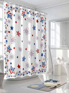 4th of July Shower Curtain, Patriotic Stars Fireworks Shower Curtains Set with Hooks, Red White and Blue Independence Day Waterproof Fabric Bathroom Curtains Decor Accessories, Stall Long 54 X 78 Inch