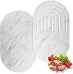 16.5"x9.8" Dual-Sided White Marble Cutting Board for Kitchen - Oval Stone Chopping Board with Anti-Slip Silicone Feet