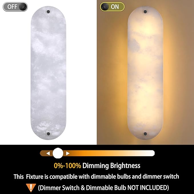 2 Pack 4 Light Oval 20" Alabaster Marble Bathroom Wall Sconce Modern Concise Style Wall Light Fixture,Dark Gray Finish for Bedroom Hallway Bedside