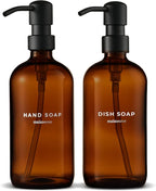 MaisoNovo Soap Dispenser 2-Piece Set | 16.9oz Amber Bottles with Black Stainless Steel Pumps