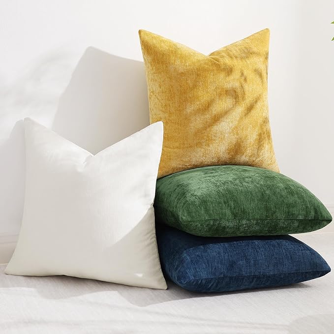 decorUhome Chenille Grey Throw Pillow Covers 24x24 Inch Set of 2, Decorative Soft Couch Pillow Covers Solid Dyed Accent Velvet Farmhouse Neutral Square Pillow Cases for Sofa Bed Living Room