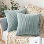 MIULEE Pack of 2 Corduroy Pillow Covers Soft Soild Striped Throw Pillow Covers Set Decorative Square Cushion Cases Pillowcases for Sofa Bedroom Couch 16 x 16 Inch Mint
