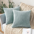 MIULEE Pack of 2 Corduroy Pillow Covers Soft Soild Striped Throw Pillow Covers Set Decorative Square Cushion Cases Pillowcases for Sofa Bedroom Couch 18 x 18 Inch Mint