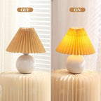 Zenply Korean Pleated Table Lamp, Bedside Nightstand Mini Lamp for Bedroom Living Room Small Spaces