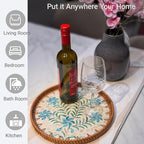 11.8 inch Round Rattan Serving Tray with Mother of Pearl Inlay Wicker Platter Coffee Tray for Coffee Table Decor Coastal Boho Kitchen Storage Display Decorative Basket Food Tray Handmade Wall Decor