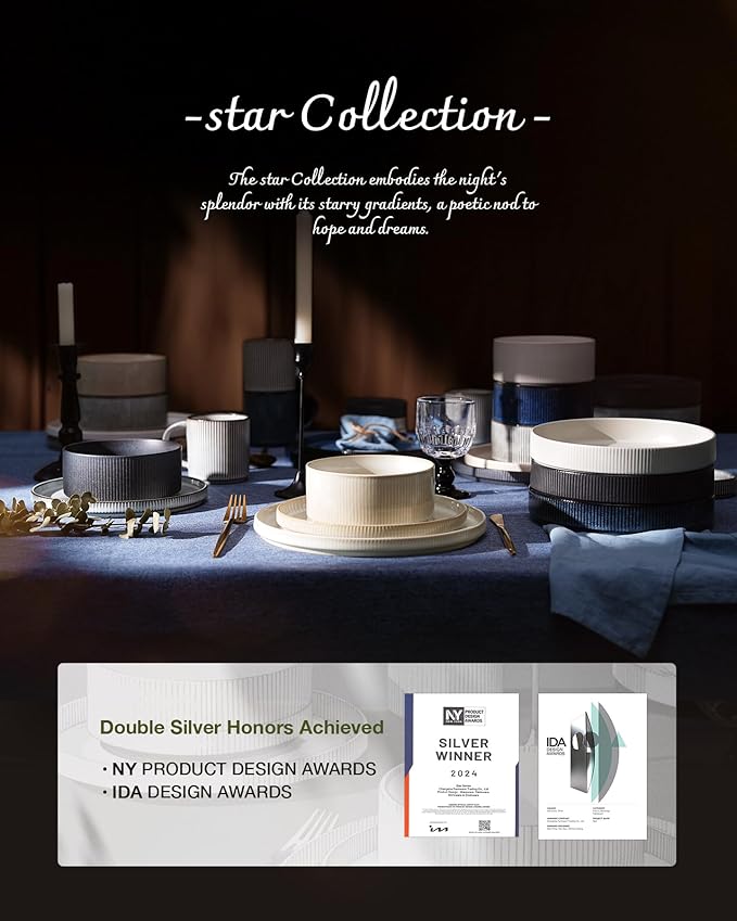 Famiware Star Plates and Bowls Sets, Modern Stoneware Dinnerware Sets for 8, 24-Piece Kitchen Dish Set - Microwave and Dishwasher Safe, Chip and Scratch Resistant, Nebulas Blue