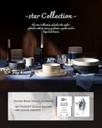 Famiware Star Dinnerware Sets, Plates and Bowls Set for 4, 12 Pieces Ribbed Dishes - Chip and Scratch Resistant, Microwave and Dishwasher Safe Tableware, Nebulas Blue