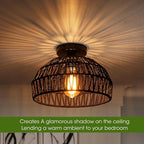2 Packs Black Boho Light Rattan Ceiling Lighting Fixtures Small Boho Lamp Shade Flush Mount Ceiling Light Hand Woven Chandelier for Entryway Bedroom Kitchen Nursery Lights