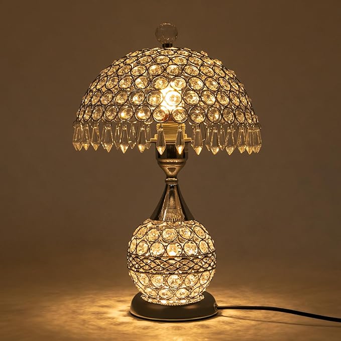 Eapmic Table Lamp,Bedside End Table Lamp Modern Nightstand Desk Lamp Geometric Lamp with Shade for Living Bedroom Office(Modern,Style 5,Silver)