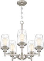 Jacob Modern 5-Light Chandelier Pendant Ceiling Light Brushed Nickle Seeded Glass Shade Adjustable Height for Hallway, Entryway, Passway, Dining, Bedroom, Kitchen