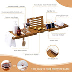 Luxury Teak Bathtub Tray - Foldable Bath Caddy with Expandable Handles, Wine Glass & Phone Holder, Book Stand - Enhance Home Spa Experience with Natural Material - Relaxing & Reading, Teak