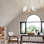 Chandelier, Brushed Brass with White Fabric Shade, Farmhouse Linear Island Lighting Fixture for Kitchen, Dining Room (5-Light Brass Gold with Fabric Shades)
