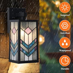 WL0012 Tiffany Style Outdoor Light Fixutres Stained Glass Wall Sconce Exterior Waterproof Wall Lantern Light for Balcony Aisle Hallway W 7X D 6.5 x H 13.5 Inches, Bulb Included (Prismara)