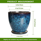 Ceramic Plant Pot, 6 Inch Ceramic Planter Pot with Drainage Hole and Saucer, Succulent Round Flower Pot for Indoor Plants Outdoor, Blue