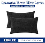 MIULEE Halloween Pack of 2 Couch Throw Pillow Covers 12x20 Inch Soft Black Chenille Pillow Covers for Sofa Living Room Solid Dyed Pillow Cases