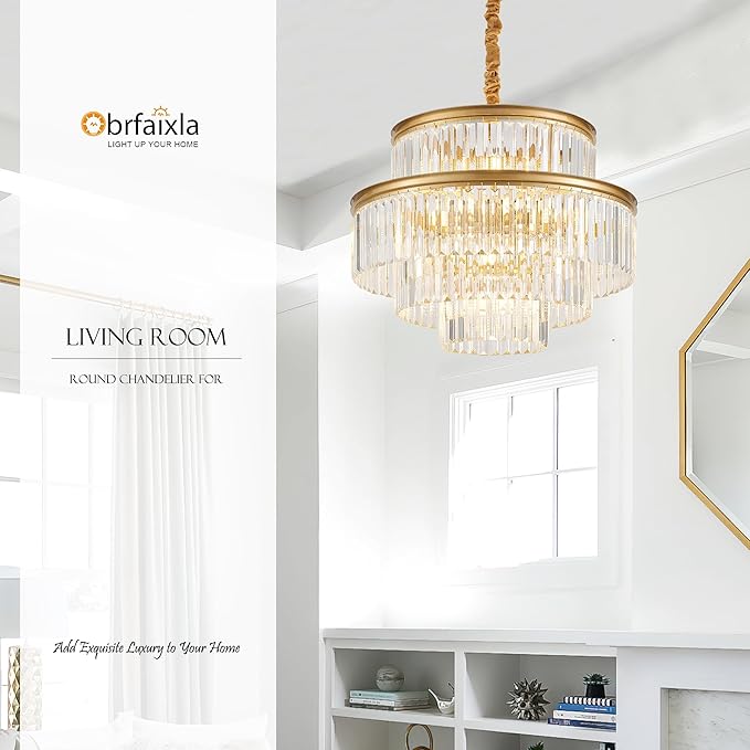 21.6" 14-Light Modern Crystal Chandelier Light Fixtures 4-Tier Gold Luxury Chandeliers for Dining Room Round Hanging Pendant Lighting for Living Room Kitchen Entryway Bedroom Foyer Hallway