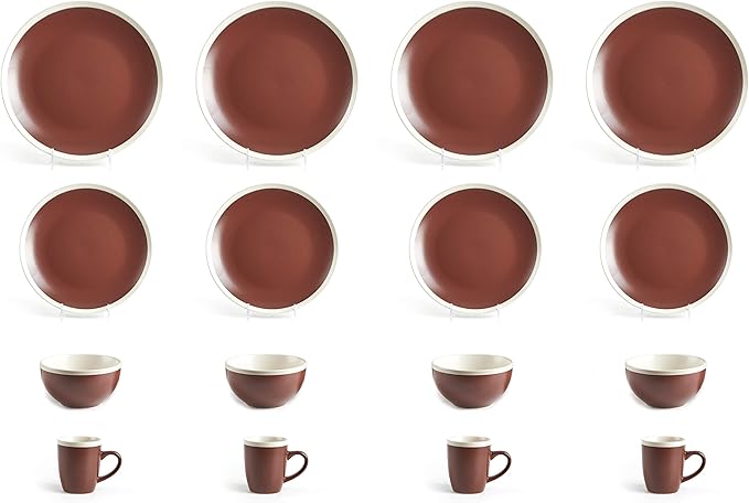 Rock Ridge Speckled Stoneware Dinnerware Set (16pc Set, Brown and Ivory)