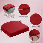 idee-home Outdoor Chair Cushions Set of 2, Thick 17" x 17" x 3" Outdoor Seat Cushion Patio Furniture Waterproof with Ties, Patio Chair Pads Dining Red