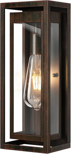 15" Large Outdoor Light Fixture Wall Mount, Distressed Brown Outdoor Sconce Lights, Modern Waterproof Exterior Porch Lights with Clear Glass Shade for Front Door, Garage, 1 Pack