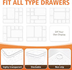 45 PCS Clear Plastic Drawer Organizers Set, 4-Size Versatile Bathroom and Vanity Drawer Organizer Trays, Storage Bins for Makeup, Bedroom, Kitchen Gadgets Utensils and Office