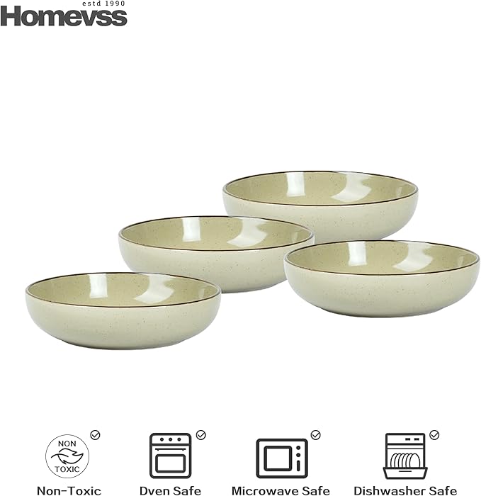 Eur-Nordic Shape Raising Rim 20pc Dinnerware Set, Shiny Glaze Beige with Speckle Effect