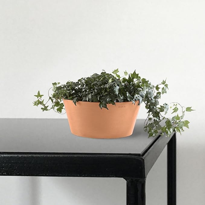 Ecopots Frankfurt Durable Modern Round Indoor/Outdoor Recycled-Based Composite Flower Pot Planter, Terracotta Color, 12"