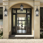 JYZ Dusk to Dawn Outdoor Wall Sconce, 24 Inch Waterproof Exterior Wall Lantern with Textured Glass, 2-Light Anti-Rust Classic Porch Light for Front Door Garage Patio Yard JYOWL06-BK-L