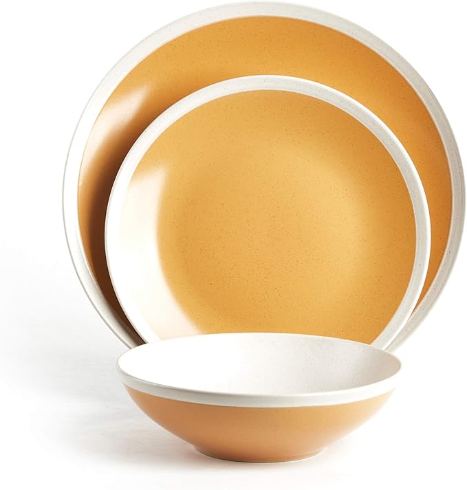 Rock Ridge Speckled Stoneware Dinnerware Set (12pc Set, Yellow and Ivory)