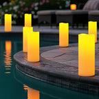 Amagic 2 Pack 10" x 4" Outdoor Plastic Electric flameless Candles with Remote Control and Timer, Battery Operated Flickering LED Pillar Fake Candle for Home, Wedding Decor, Ivory