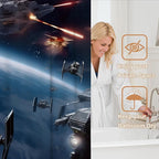 Universe War Cool Shower Curtain Bathroom Bathtubs Funny Planet Science Fiction Movie Theme Fabric Shower Curtain Set with 6 Hooks 36x72 inch Polyester Machine Washable, Blue Grey