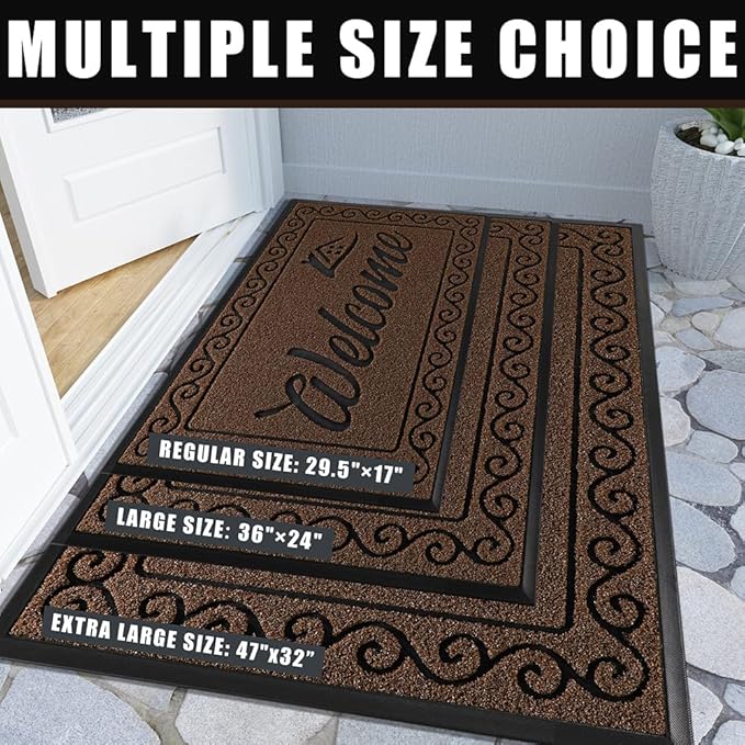Yimobra Welcome Mat, Heavy Duty Sturdy Door Mats for Home Entrance Outdoor Indoor, Front Doormat for Outside Patio Floor Entry Porch Garage Office, Waterproof, Low Profile, 36x24, Coffee