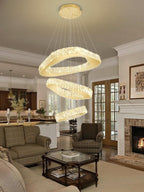 Modern Led Gold Chandelier Adjustable 3 Rings Crystal Chandelier for Living Room Foyer Stairwell Lighting High Ceiling Light Dimmable 2700K-6000K