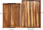 2PCS Large Wooden Ottoman Tray Rectangle Trays for Big Ottoman Counter Huge Kitchen Wood Serving Trays with Handles, Decorative Tray for Living Room Premium Acacia Wood Tray(20.1'' + 18.1'')