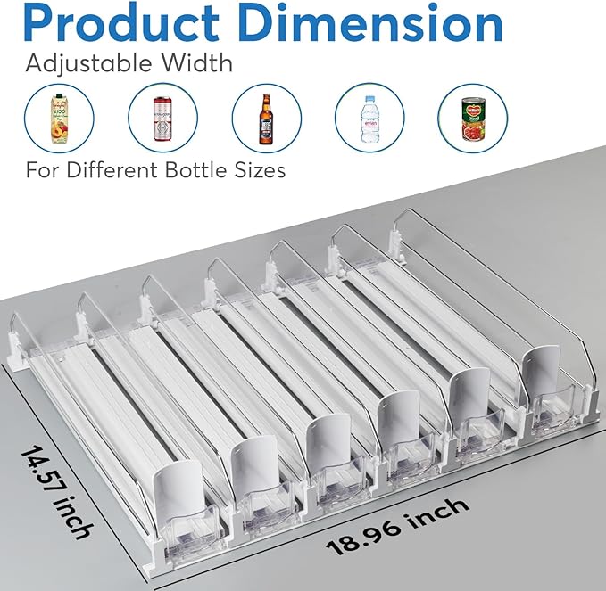 Dwella Drink Organizer for Fridge – 6-Tier Can Dispenser for Fridge, Self-Pushing Drink Dispenser Fridge, Adjustable Width Fridge Cans Organizer, Durable Soda Drink Organizers for Refrigerator