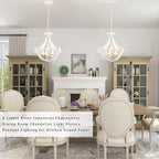 4-Lights French Country Chandelier Farmhouse Chandeliers Handmade Semi Flush Mount Ceiling Light Fixture Wood Pendant Light White Chandeliers for Entryway Foyer Hallway Kitchen Dining Room