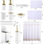 11PCS Bathroom Sets with Shower Curtain and Rugs Bathroom Accessories Set White Bathroom Set,Soap Dispenser & Toilet Brush Holder Set with Stainless Steel Trash Can