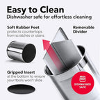 Cooler Kitchen Rotating Extra Large Stainless Steel Utensil Holder Caddy with Sturdy No-Tip Weighted Base, Removable Divider, and Gripped Insert Bottom -Dishwasher Safe Metal Cooking Utensil Holderâ