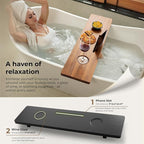 Tinamo Black Bathtub Caddy Tray Table | 35x9x2.5 Inch Large Bath Tub Tray Wooden | Anti-Tipping, Sustainable Tub Tray for Bathtub | Bathtub Accessories Holders for Bathtub (Acacia Wood)