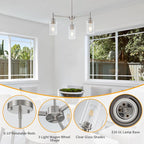 Brushed Nickel Chandeliers for Dining Room Farmhouse Chandelier Fixture with Clear Glass Shades 3 Light Kitchen Island Lighting Pendant Light Fixture for Dining Room Living Room Bedroom