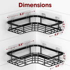 Corner Shower Caddy - 2 Pack, Adhesive Shower Organizers, Rustproof Stainless Steel Shower Shelves with 8 Hooks, No Drilling Bathroom Organizers and Storage Racks, Space-Saving, Black, Large