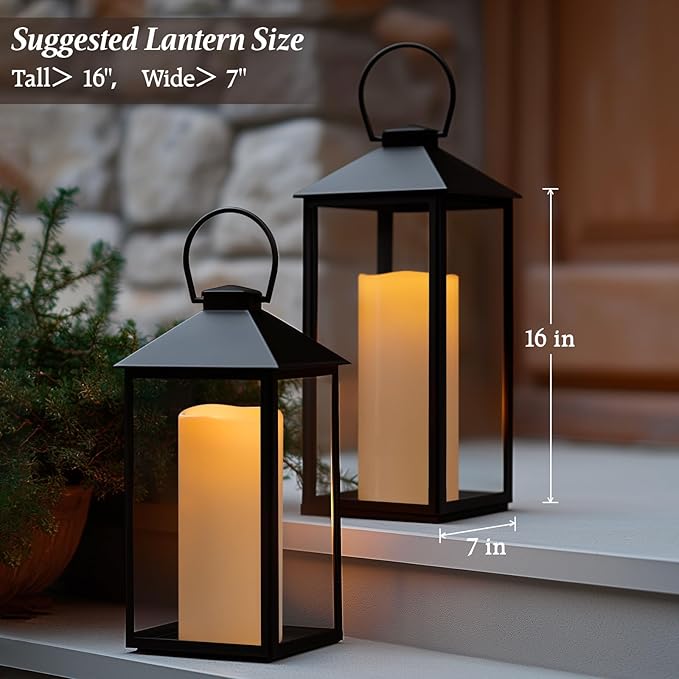 5" x 14" Large Waterproof Outdoor Flameless Candles Battery Operated LED Flickering Pillar Candles with Remote and Timer for Indoor Outdoor Lanterns, Off White, Long Lasting, Set of 2