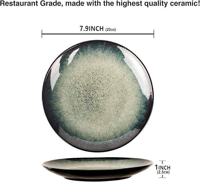 7.9 Inch Porcelain Plates Set, for Appetizer, Dinner Plates, Salad, Dessert, Snacks, Serving Plate Set of 6, Microwave and Dishwasher Safe, apply Home, Restaurant