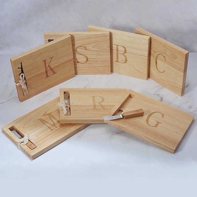 Miicol Wood Charcuterie Board, Monogram Cheese Board 10 Inch, Personalized Initial Cutting Board with Spreader, Unique Housewarming Gift, Ideal for Kitchen, Home, Letter C