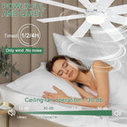 KNUN 48 Inch White Ceiling Fans with Lights and Remote/APP Control, Low Profile Ceiling Fan, 8 Blades，LED Dimmable, Reversible DC Motor, Noiseless Ceiling Fans for Bedroom Indoor/Outdoor Use