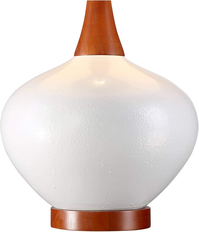 360 Lighting Brice Mid Century Modern Accent Table Lamp 23" High Ivory Ceramic Wood Neck Off White Tapered Drum Shade for Bedroom Living Room House Home Bedside Nightstand Office Family