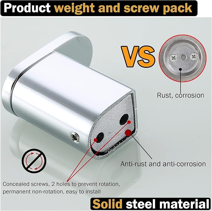 RANDOM Polished Chrome Towel Hooks SUS 304 Stainless Steel Wall Hook Heavy Duty Wall Mounted Robe Coat Clothes Hat Key Hooks Holder for Bathroom Livingroom Hotel Kitchen Garage, 2 Pack .96026-8C