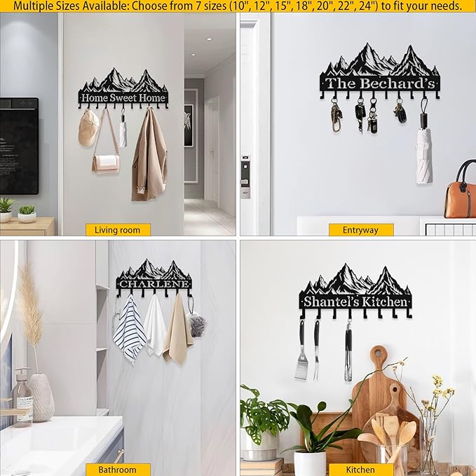 Custom Metal Key Rack Hooks, Personalized Key Holder for Wall, Mountain Theme Wall Decoration, Key Hanger Organizer for Living Room, Entryway, Offices, Kitchen Decor