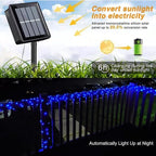QITONG Blue Solar Fairy Lights, 4 Pack Each 33ft 100 LED String Lights Outdoor Waterproof, 8 Modes Silver Wire Twinkle Mini Lights