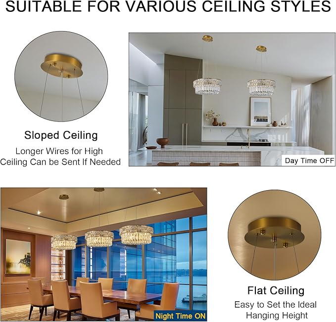 Crystal Chandelier, 16.5" 6-Light Small Chandelier for Living Room, Round Chandeliers for Bedroom Dimmable, Foyer Chandeliers for Entryway, Gold Ceiling Light Fixture Hanging Lights