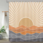 Boho Shower Curtains for Bathroom Abstract Sun Mountain Mid Century Minimalist Bathroom Shower Curtains Set Waterproof Polyester Fabric Rustic Vintage Decorative 72x72 Inch